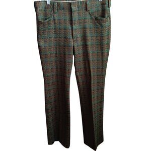 36x32 Men's Vintage Wild Plaid Bellbottom Flare Pants/Jeans 1970's Double Knit